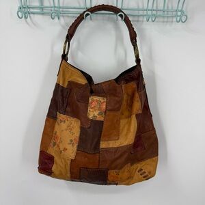 Lucky Brand vintage patchwork Italian lambs leather hobo shoulder bag